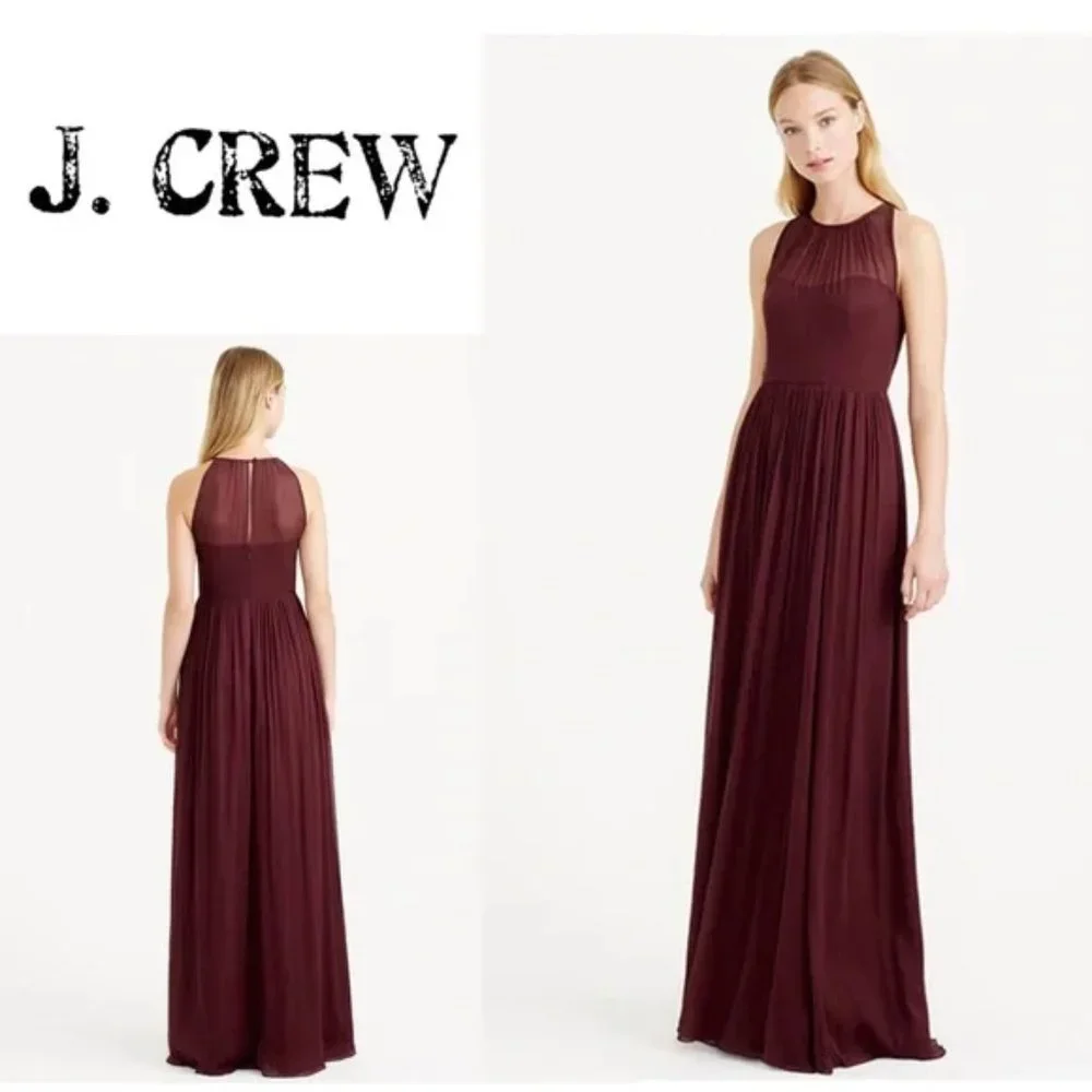 NWT J. Crew Megan Long Dress in Silk Chiffon in Dusty Thristle size 2